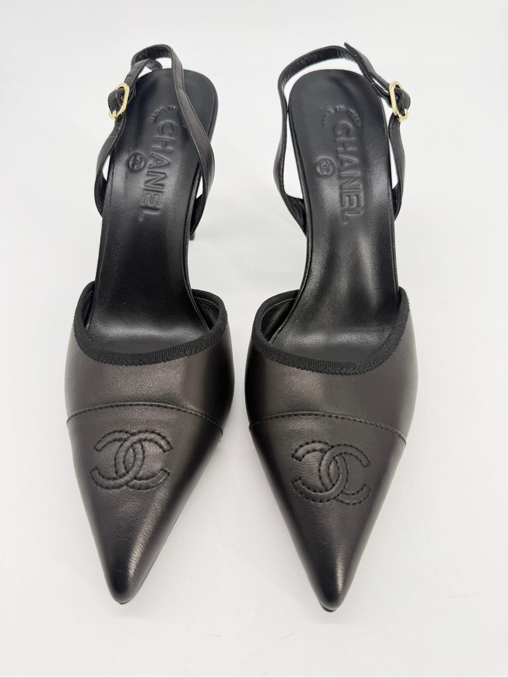 CHANEL Iridescent Lambskin Pointed Toe Slingback Heels Size 39